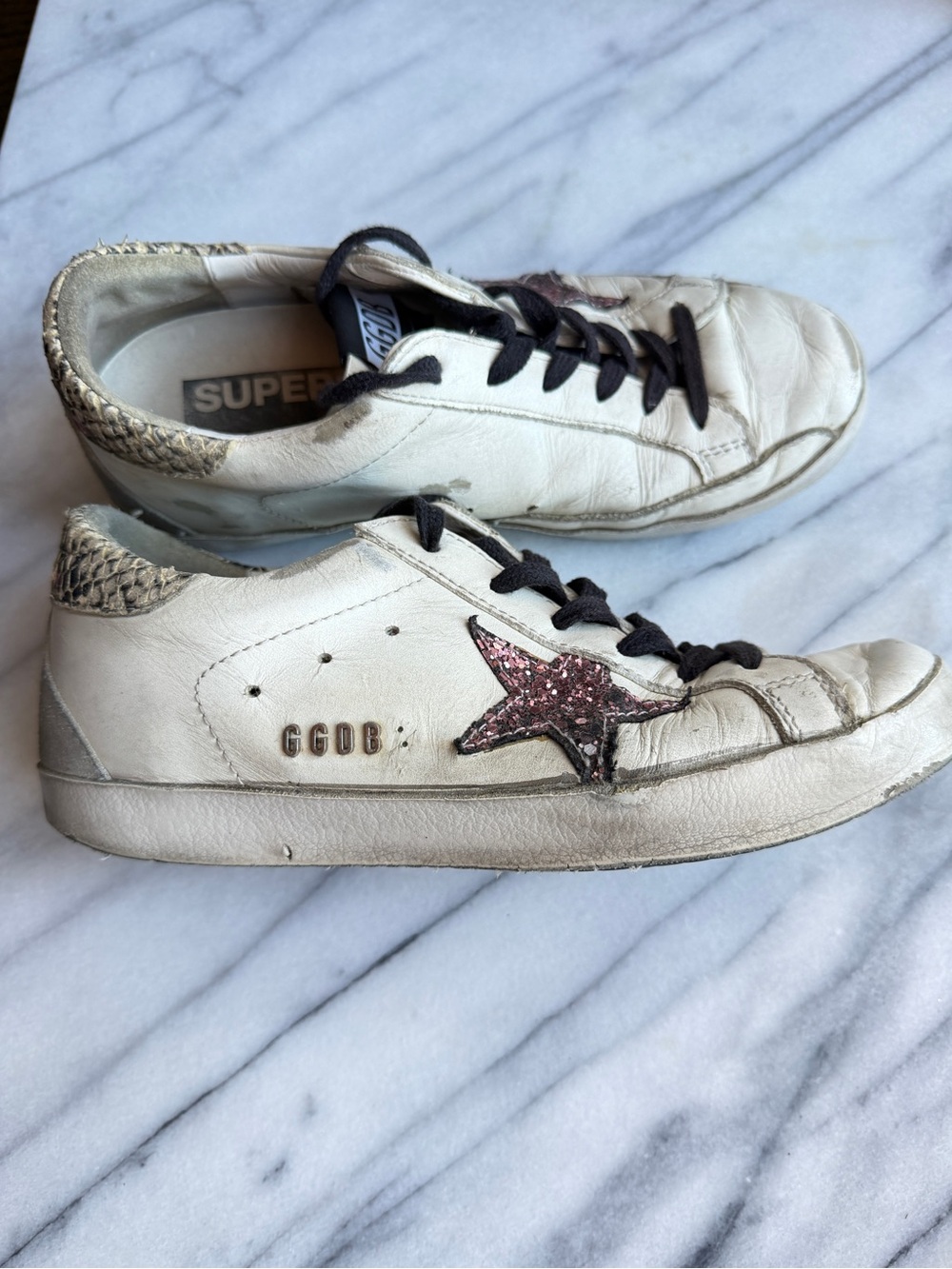 Golden Goose Superstar White Leather Sneakers Pink Glitter Star Women Size 6 - Picture 4 of 7